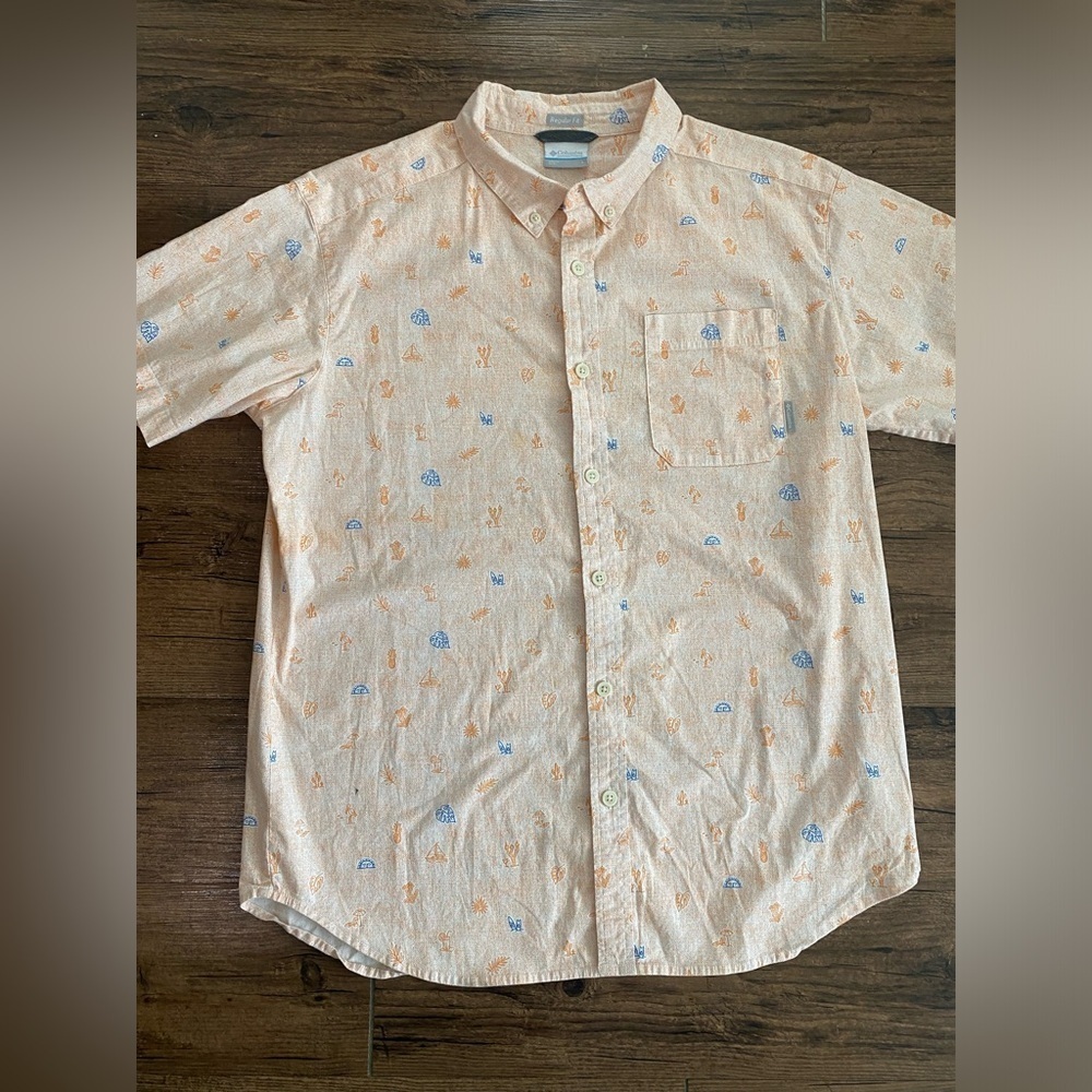 Summer Columbia Men's Casual Printed Shirt - Peach and Blue